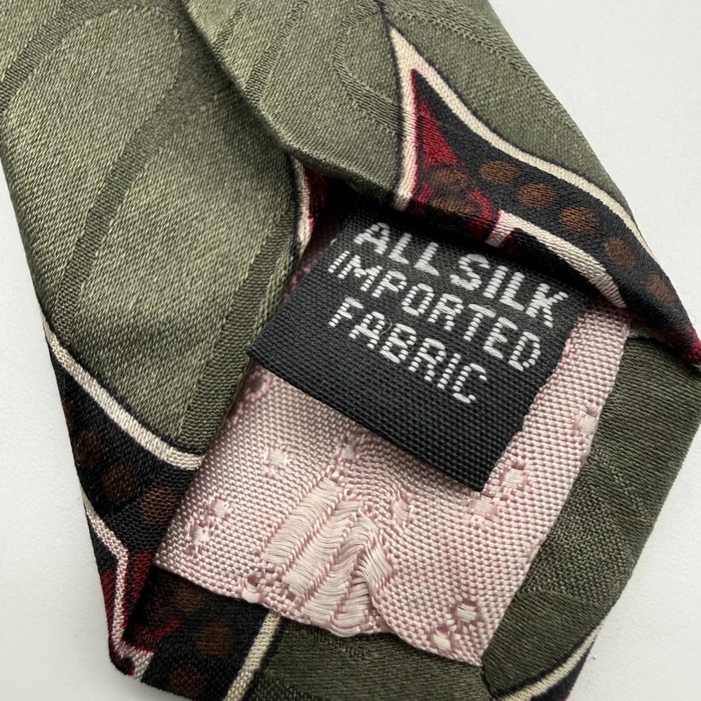 Monsieur Givenchy Necktie Mens OS Green Burgundy Diamond Silk Geometric Vintage